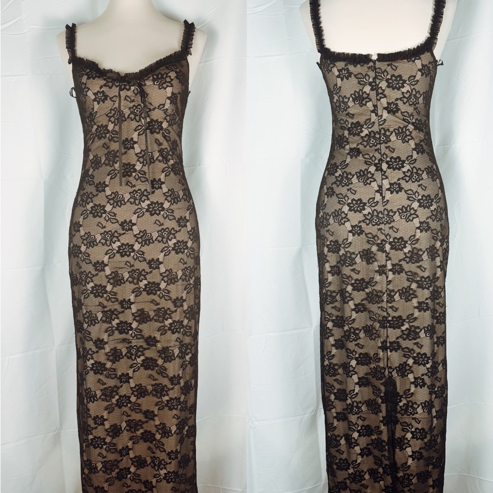 12th Tribe Black Floral Lace Slip